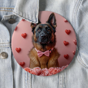 Bóton Redondo 15.24cm Malinois Belga com Rosas - Dia dos Namorados 