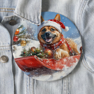 Bóton Redondo 15.24cm Malinois Belga em Trenó Deixe Nevar Natal