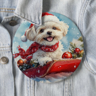 Bóton Redondo 15.24cm Malti Tzu Cachorro no Trenó Deixe Nevar Natal