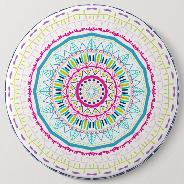 Bóton Redondo 15.24cm mandala colorida (Frente)