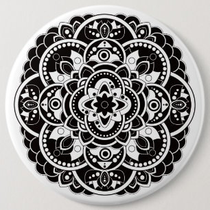 Bóton Redondo 15.24cm Mandala preto e branco