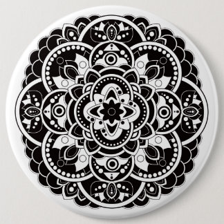 Bóton Redondo 15.24cm Mandala preto e branco