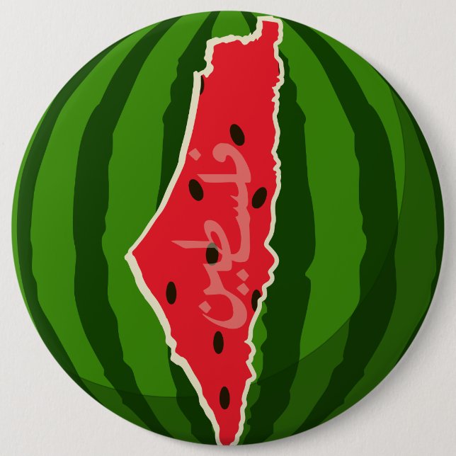 Bóton Redondo 15.24cm Mapa da Bandeira da Melancia Palestina. Palestinos (Frente)
