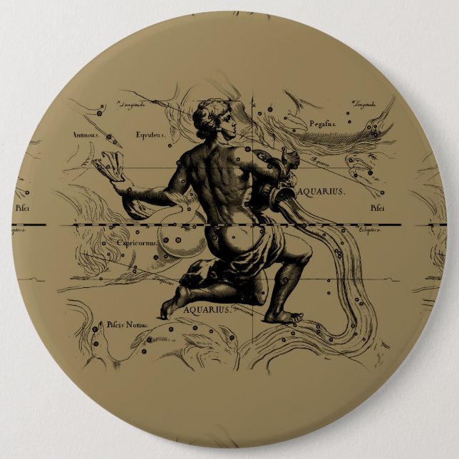 Bóton Redondo 15.24cm Mapa de Constelação de Aquário Hevelius 1690 em Ta (Frente)
