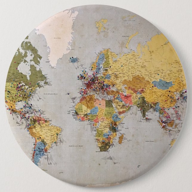 Bóton Redondo 15.24cm mapa mundial (Frente)