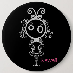 Bóton Redondo 15.24cm Menina bonito dos desenhos animados de Kawaii