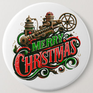 Bóton Redondo 15.24cm Merry Christmas steampunk