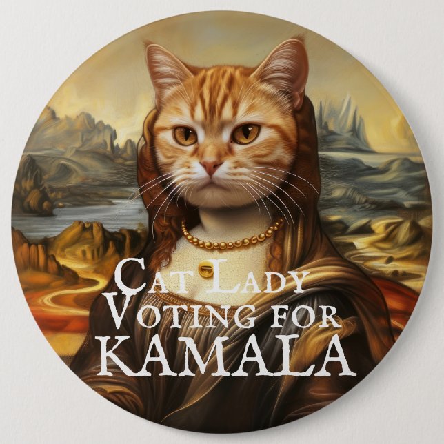 Bóton Redondo 15.24cm Mona Lisa Cat para Kamala Button (Frente)