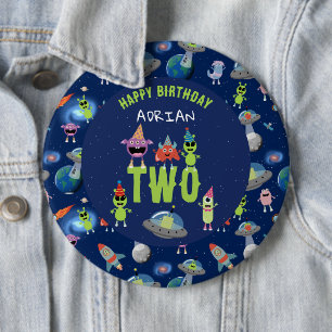 Bóton Redondo 15.24cm Monstro Alien Cute Espaço Nome Idade Aniversário C