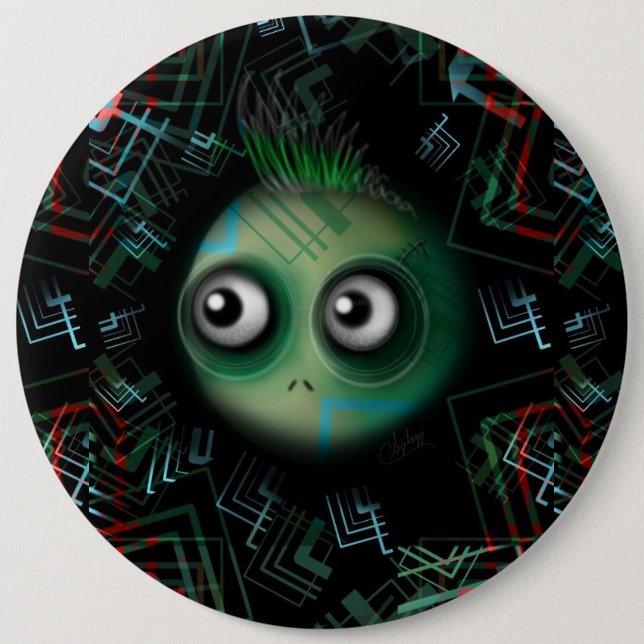Bóton Redondo 15.24cm Monstro do Kawaii Verde (Frente)