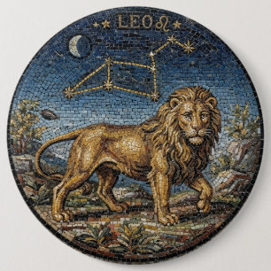 Bóton Redondo 15.24cm Mosaico Estilo Antigo Zodíaco Leão