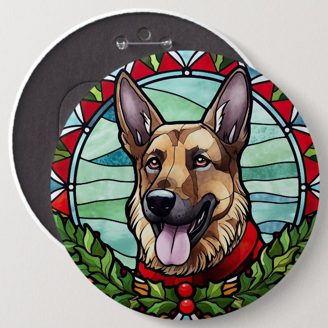 Bóton Redondo 15.24cm Natal de Vidro german shepherd (Frente & Verso)