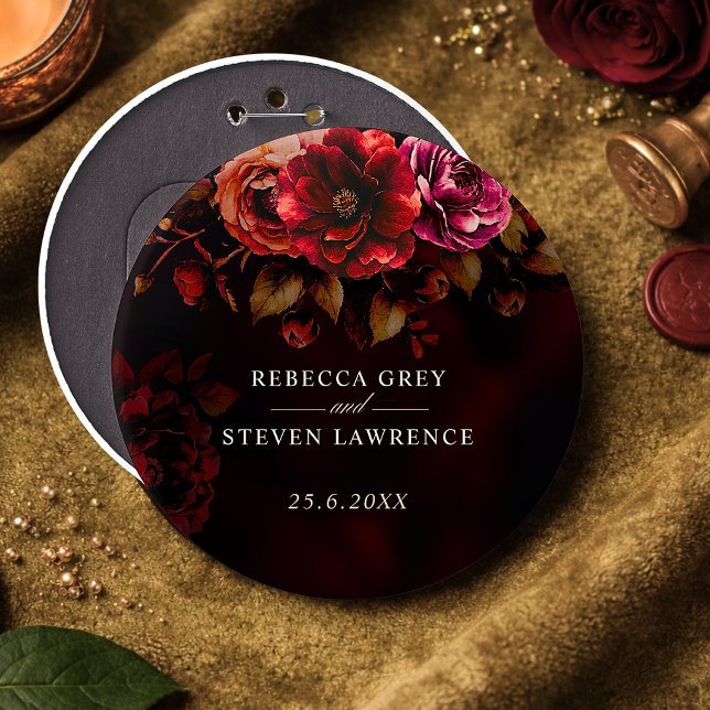 Bóton Redondo 15.24cm Negra-vermelha-esbelta floral romântica de casamen (Criador carregado)