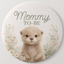 Bóton Redondo 15.24cm Neutral Watercolor Otter Mommy-to-Be | Baby Shower