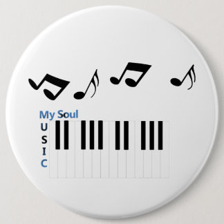 Bóton Redondo 15.24cm Nota Musical Tecla de Piano Música