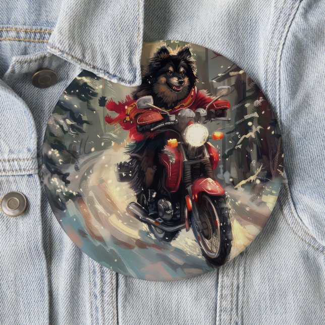 Bóton Redondo 15.24cm Notebook Finlandês Cachorro Dirigindo Motocicleta  (In Situ)