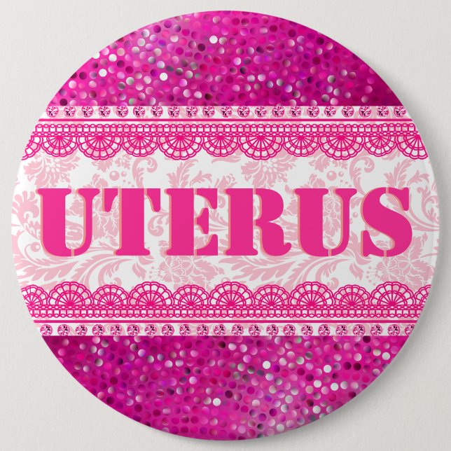 Bóton Redondo 15.24cm Obsessão de Uterus Glitter Rosa e Colar GOP (Frente)