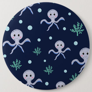 Bóton Redondo 15.24cm Octopus sob o padrão das crianças do mar