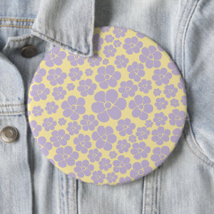 Bóton Redondo 15.24cm Padrão de Flor - Amarelo e Púrpura Pastel