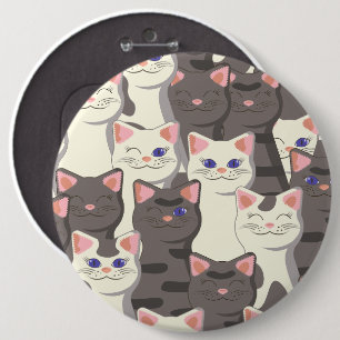 Bóton Redondo 15.24cm Padrão de gatos brancos e cinzas