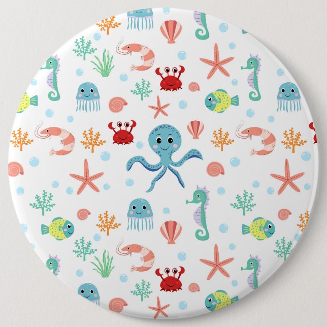 Bóton Redondo 15.24cm Padrão do mundo do mar (Frente)