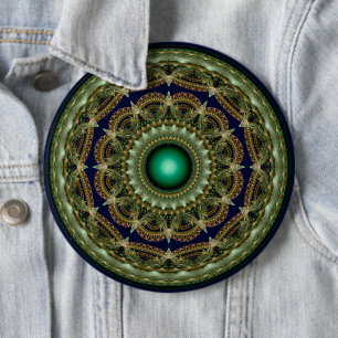 Bóton Redondo 15.24cm Padrão fractal caleidoscópico verde