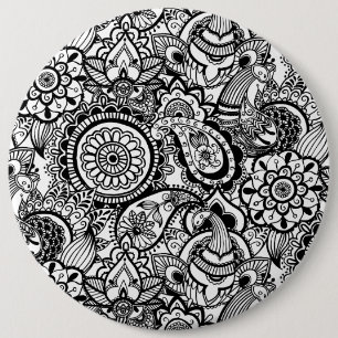 Bóton Redondo 15.24cm Paisley branco-preto-branco