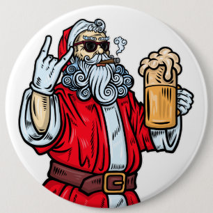 Bóton Redondo 15.24cm Papai Noel Mau, Rock, Cerveja e Charuto