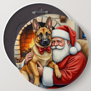 Bóton Redondo 15.24cm Papai Noel segurando a Arte de Natal do Malinois B