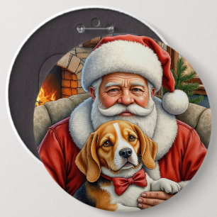 Bóton Redondo 15.24cm Papai Noel Segurando Arte de Natal de Beagle