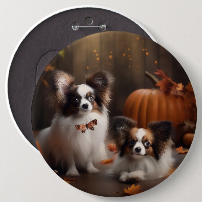 Bóton Redondo 15.24cm Papillon Puppy Autumn Delight Pumpkin (Frente & Verso)