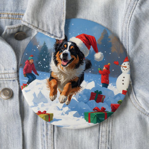 Bóton Redondo 15.24cm Pastor Belga Cena de Natal Festivo na Neve