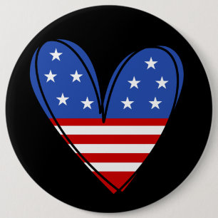 Bóton Redondo 15.24cm Patriotic USA Love Heart