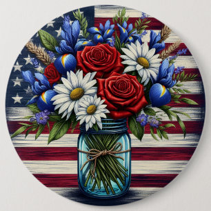 Bóton Redondo 15.24cm Patriótico, floral Americano angustiado