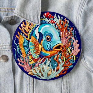 Bóton Redondo 15.24cm Peixes Tropicais Vibrações Coloridas de Verão