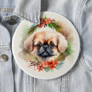 Bóton Redondo 15.24cm Pekingese Christmas Wreath Festivo Pup