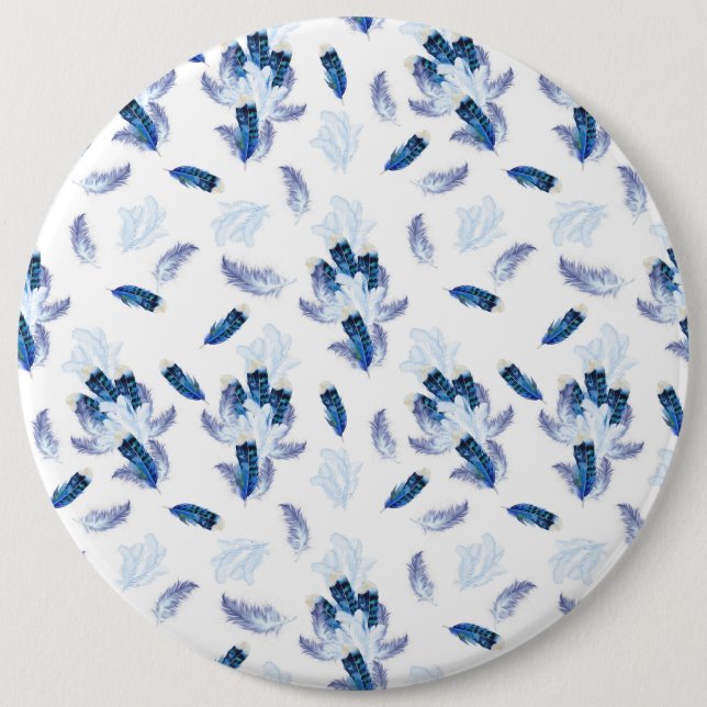 Bóton Redondo 15.24cm Penas com tom azul de papagaio branco exótico repe (Frente)