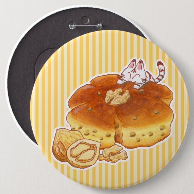 Bóton Redondo 15.24cm Pequeno Gato e Pão de Noz (Frente & Verso)