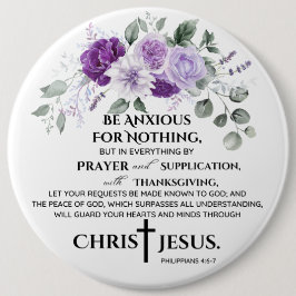 Bóton Redondo 15.24cm Philippians 4:6-7 Escritura Flores Roxos