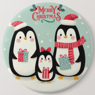 Bóton Redondo 15.24cm Pinguins de neve de Natal feliz
