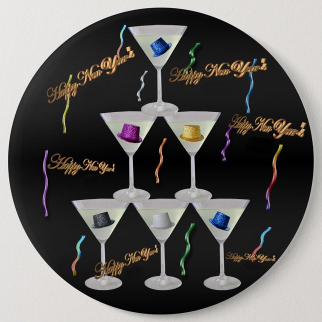 Bóton Redondo 15.24cm Pino do Champanhe Empilhado no Ano Novo (Frente)