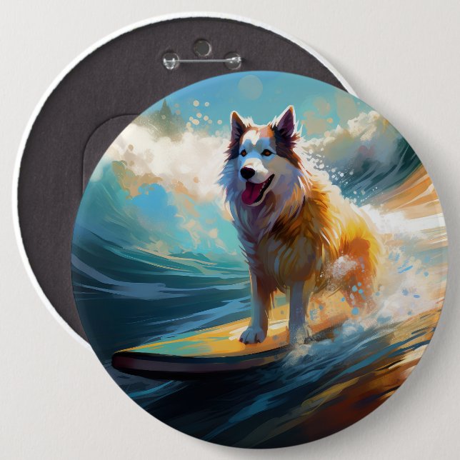 Bóton Redondo 15.24cm Pintura de Navegação em Praia no Alaska Malamute (Frente & Verso)
