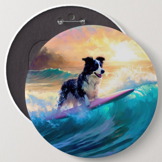 Bóton Redondo 15.24cm Pintura de Navegação na Praia de Border Collie (Frente & Verso)