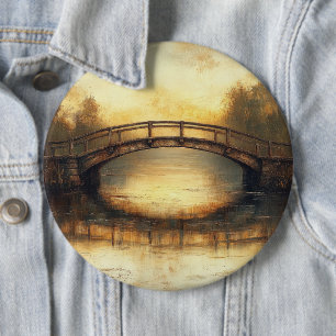 Bóton Redondo 15.24cm Pintura de Ponte Vintage Sobre o Rio Campo