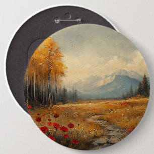 Bóton Redondo 15.24cm Pintura de Prado de Outono Vintage Papoulas