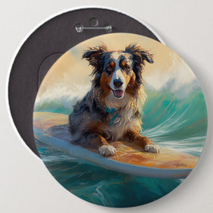 Bóton Redondo 15.24cm Pintura de Surf na Praia do Australian Shepherd