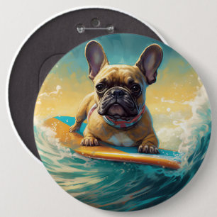 Bóton Redondo 15.24cm Pintura de Surf na Praia do Bulldog Francês