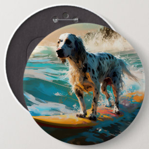 Bóton Redondo 15.24cm Pintura de Surf na Praia do Setter Inglês