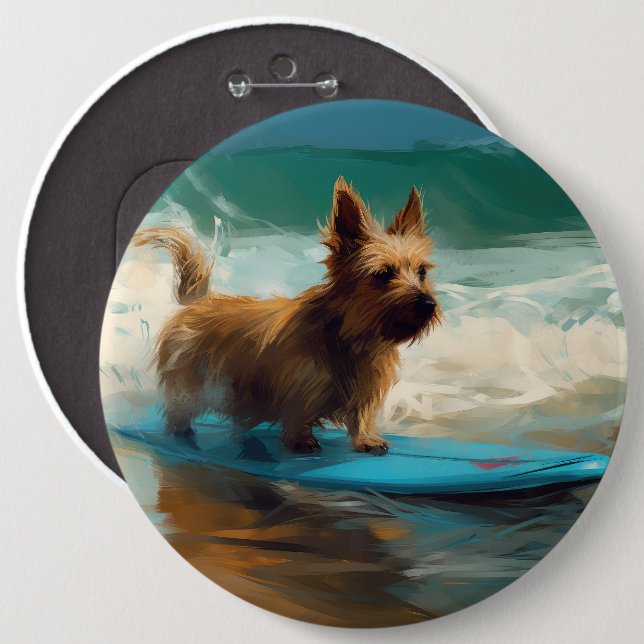 Bóton Redondo 15.24cm Pintura de surfe na praia australiana Terrier (Frente & Verso)