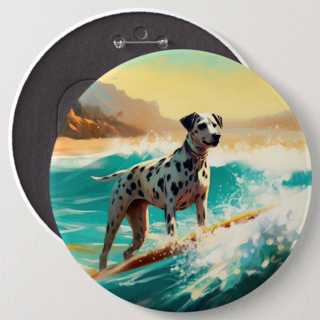 Bóton Redondo 15.24cm Pintura de surfe na praia Dalmation (Frente & Verso)